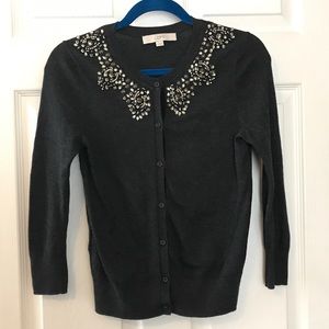 🍁 5/$25 Ann Taylor LOFT Gray Embellished Cardigan